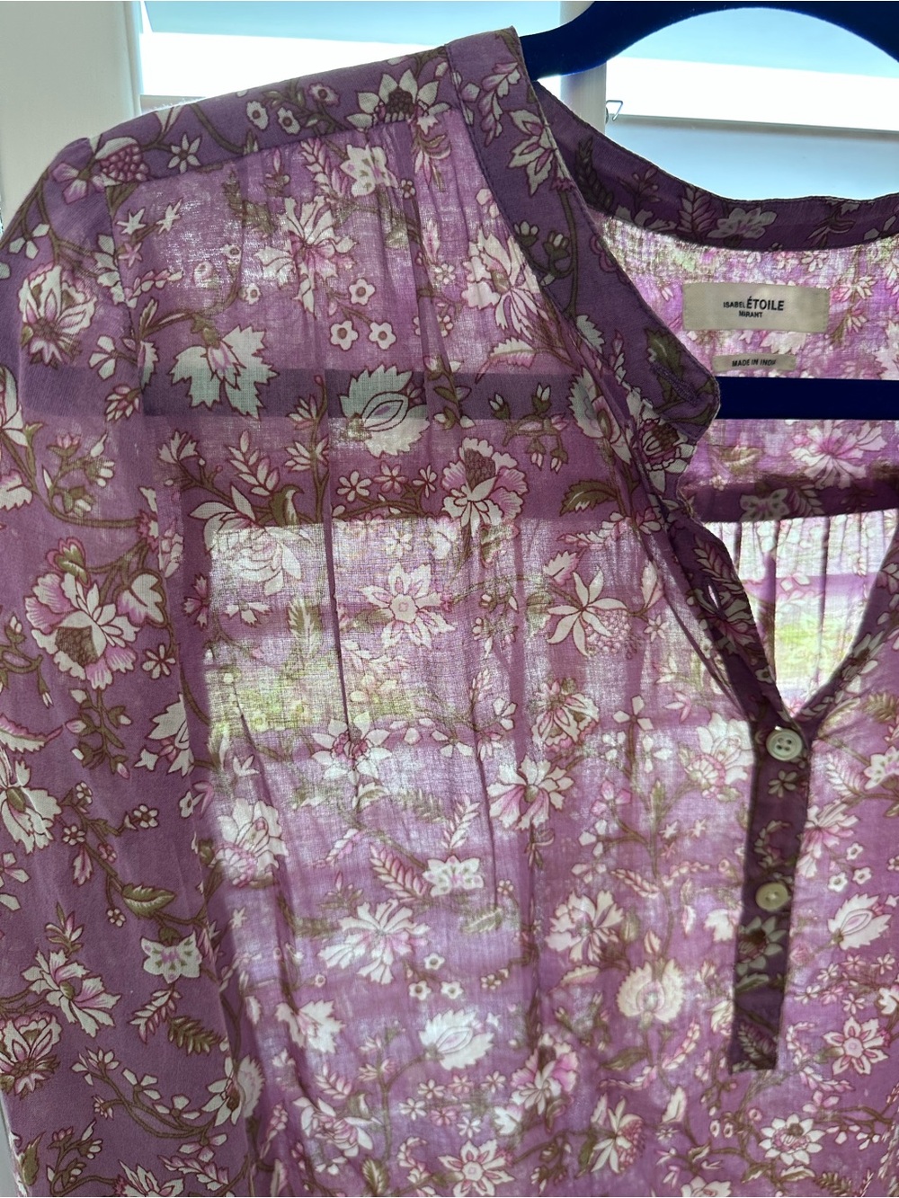 Isabel Etoile Marant Purple Floral Sheer Cotton Blouse Size Small Medium - Picture 4 of 9